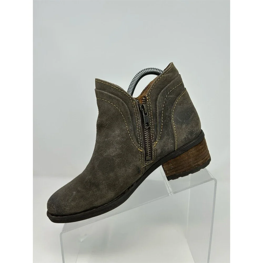Born Malta II Womens Ankle Booties Taupe Gray Side Zip Block Heel Size 6